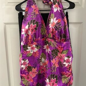 Swimsuits For All Purple and Pink Floral Swimsuit Takini Black Skort Full Set